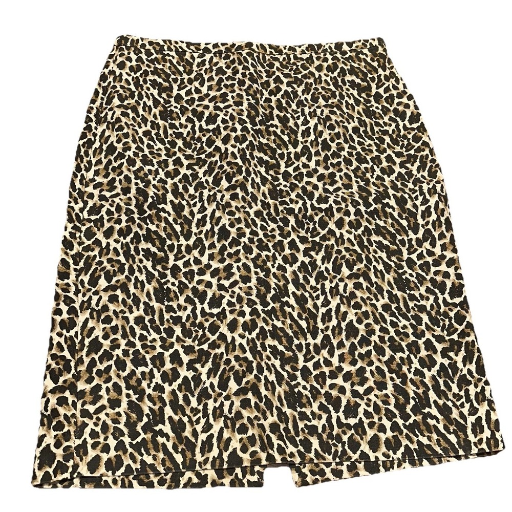 J. Crew Leopard Print Denim Pencil Zip Skirt 100% Cotton Animal Print Woman's 12